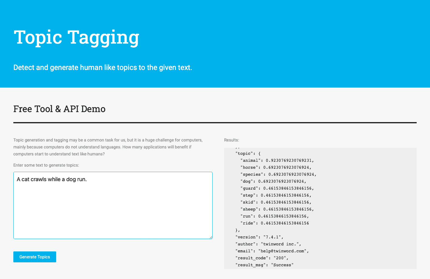 topic tagging api screen shot