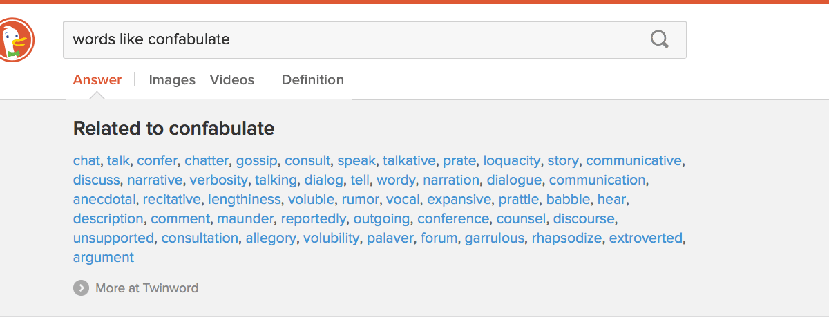 Screenshot of DuckDuckGo Instant Answer powered by Twinword API