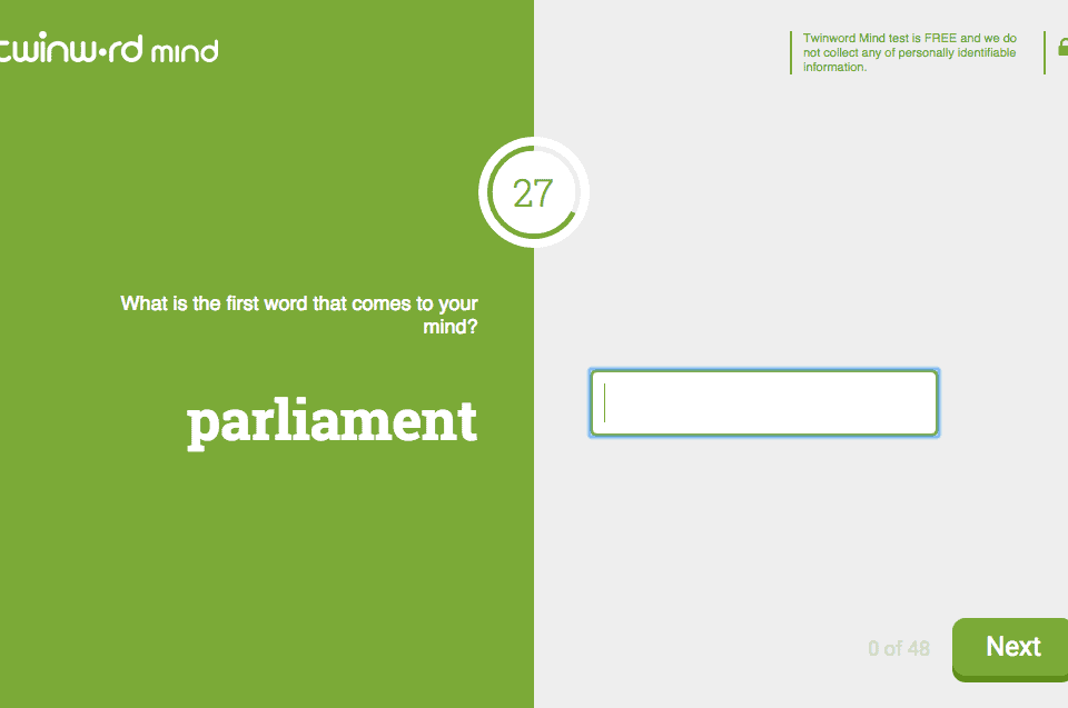 Screenshot of Twinword Mind free association test