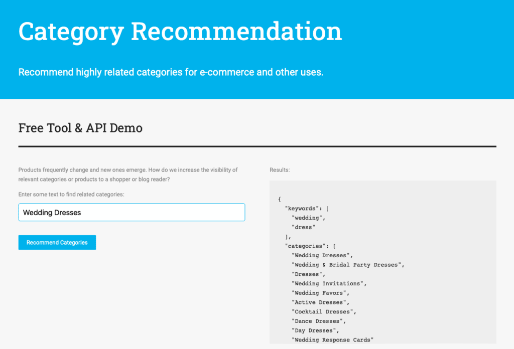 Twinword Category Recommendation API Demo