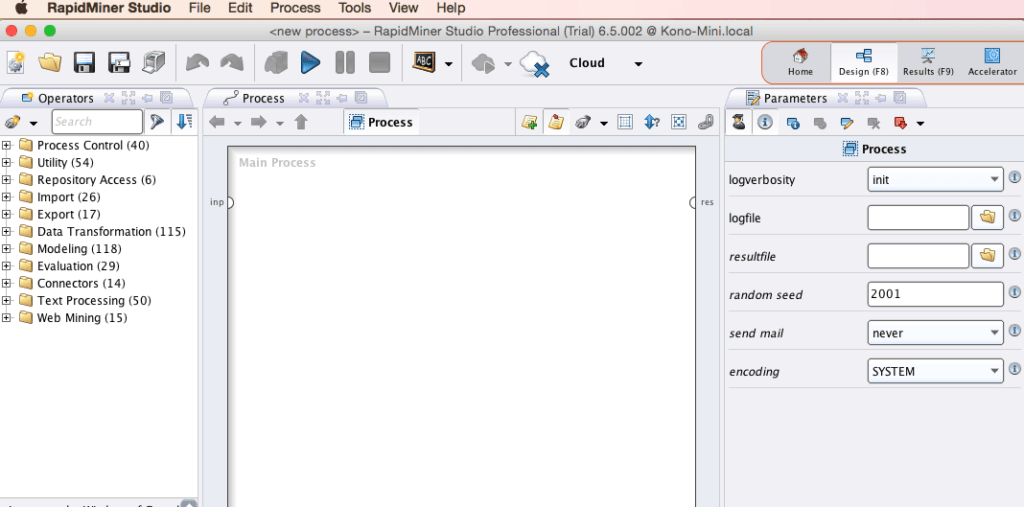 RapidMiner Design Page Screenshot