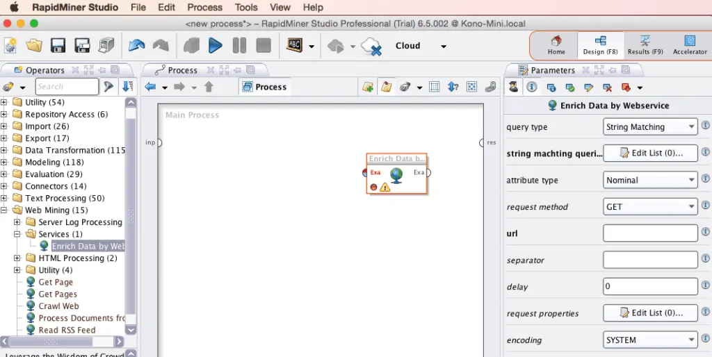 RapidMiner Enrich Data by Webservice Screenshot