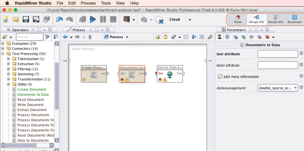 RapidMiner Document to Data Screenshot