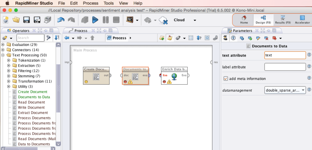 RapidMiner Document to Data Text Attribute Parameter Screenshot