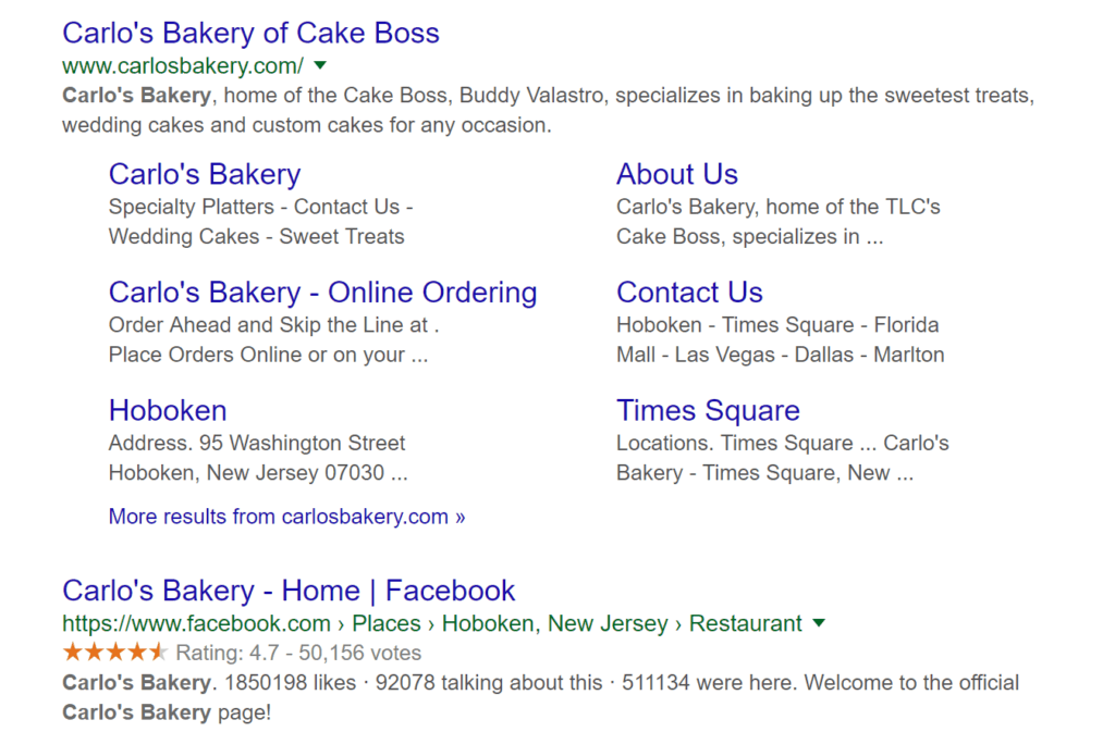 Schema markup example using Cake Boss website