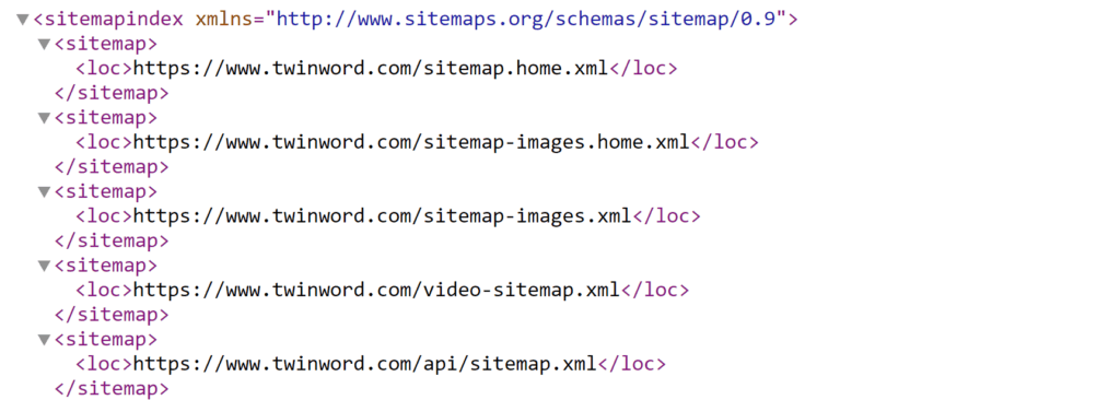 Example of sitemap.xml file using Twinword