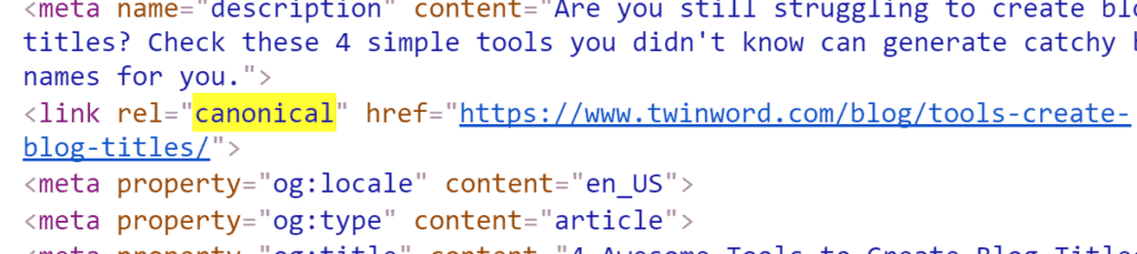 Example of a canonical link tag in HTML