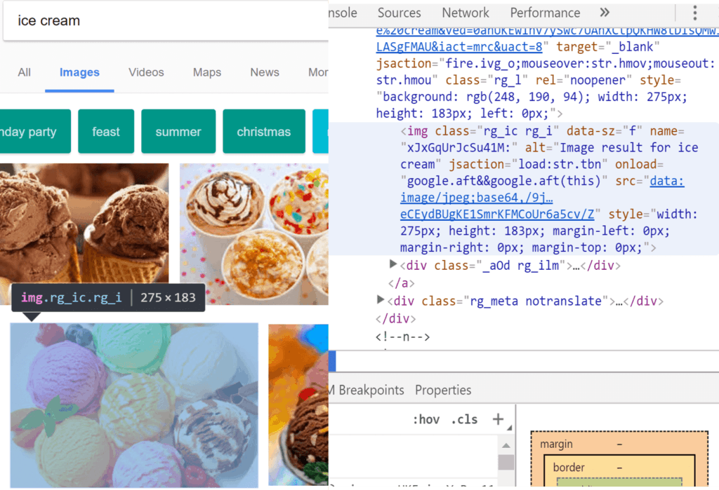 Example of image tag alt attribute using icecream