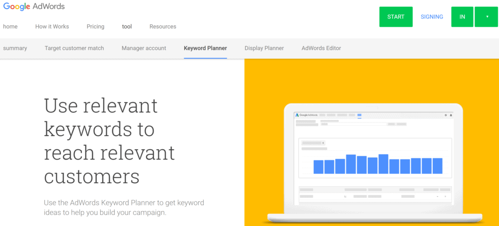 google adwords keywords planner