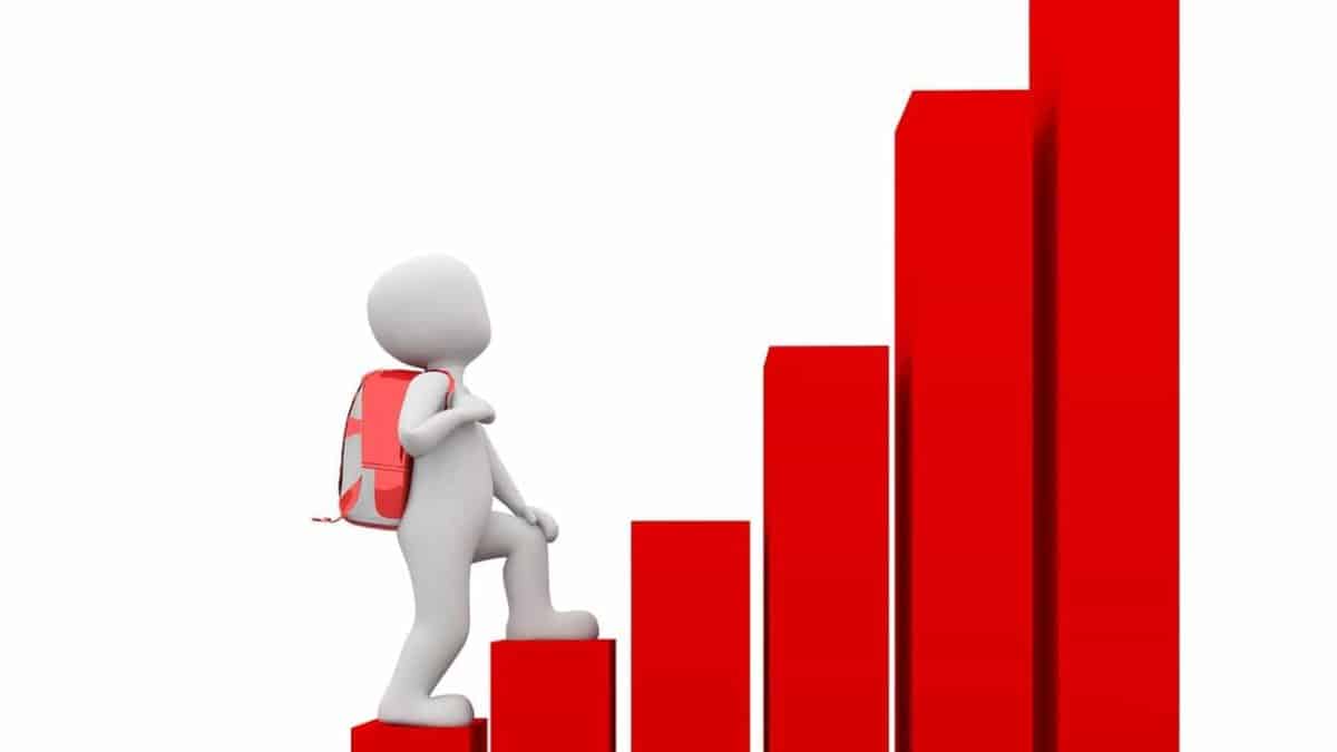character walking up bar chart