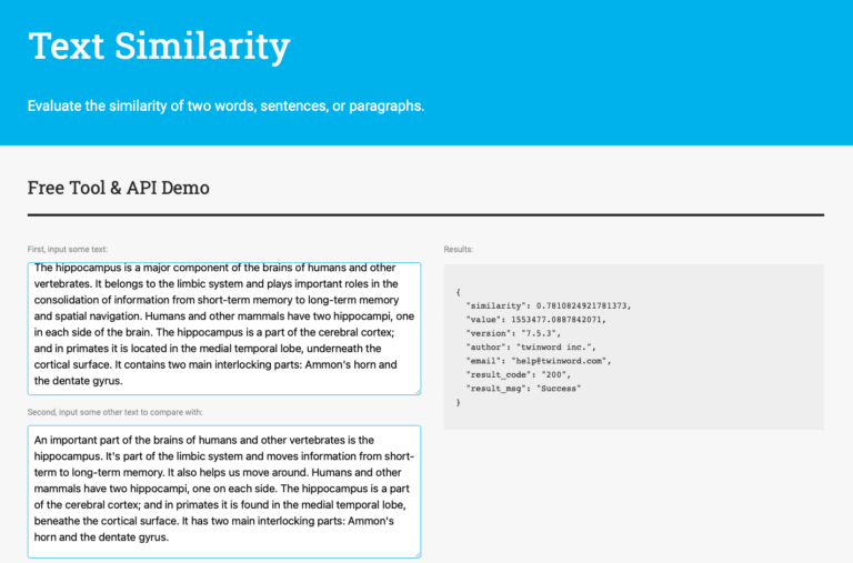 Text Similarity API Compare Between Two Documents Twinword