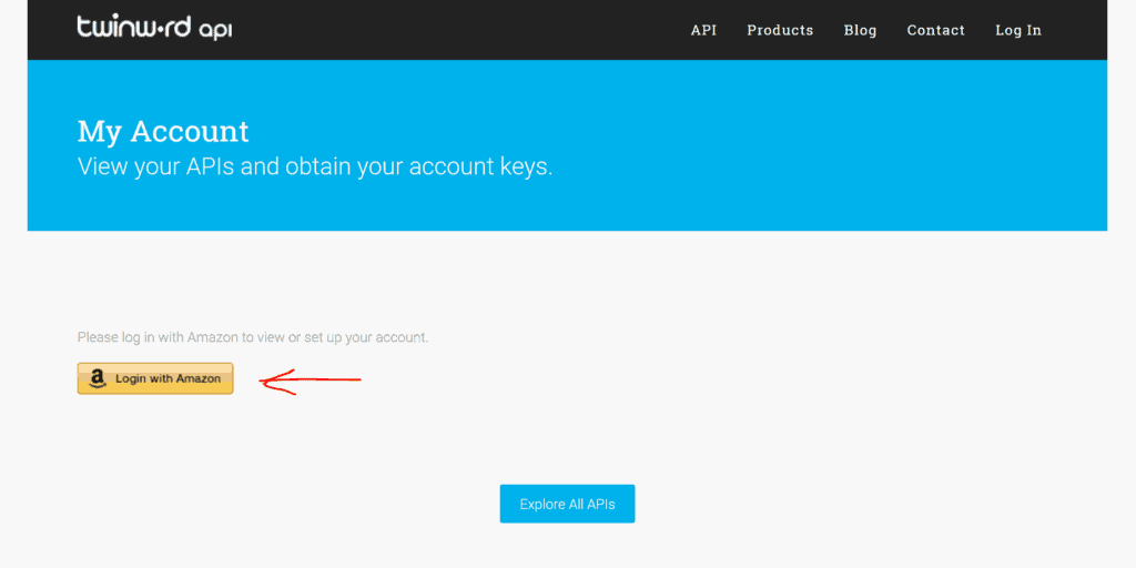 Screenshot of Twinword API My Account Page Login