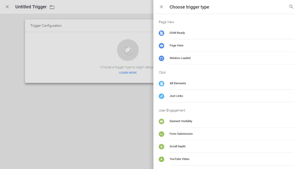 Google Tag Manager Screenshot of Triggers