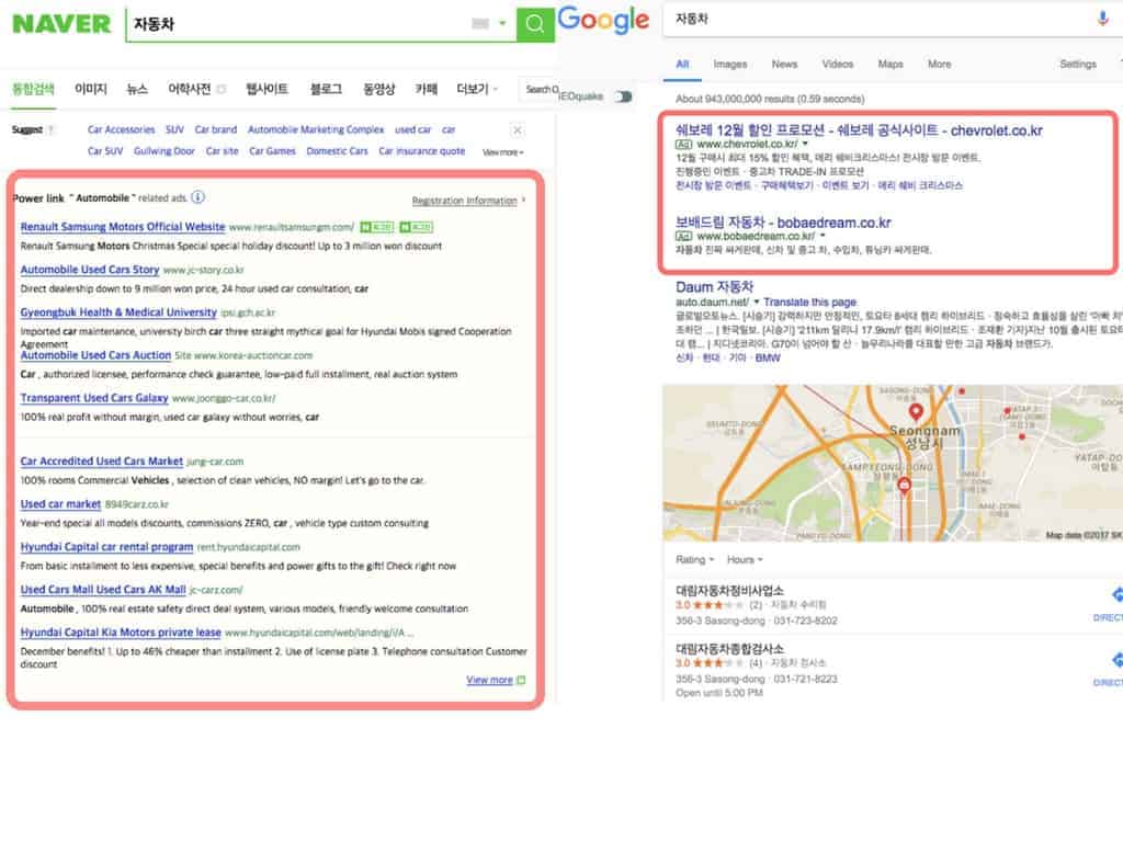 difference between Google and Naver