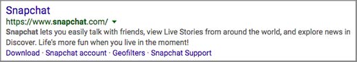 Snapchat search results.