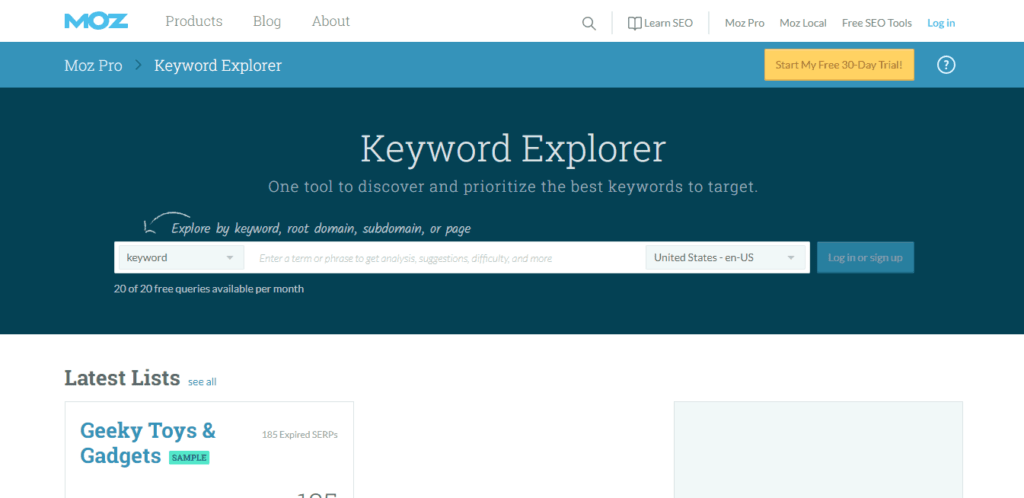 Picture of Moz's Keyword Explorer.