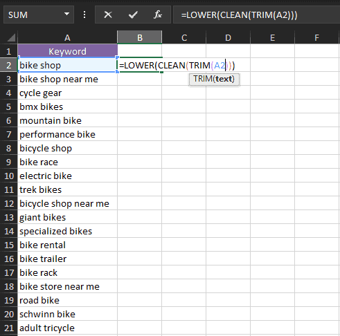 Formula to clean keyword list in Excel