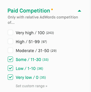 Screenshot of paid competition filter.