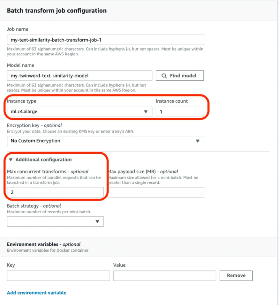 Batch transform job configuration.