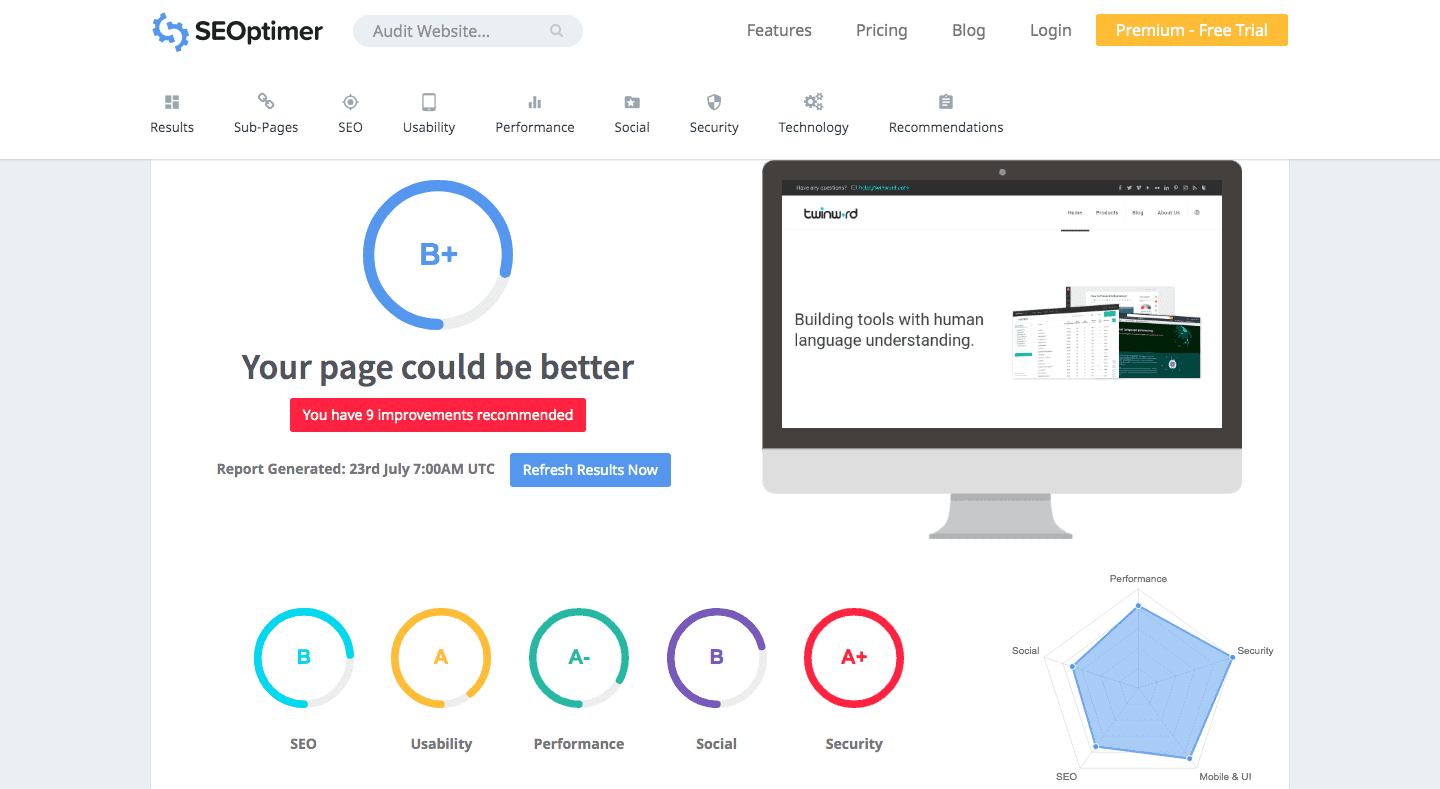 SEOptimer SEO audit tool.