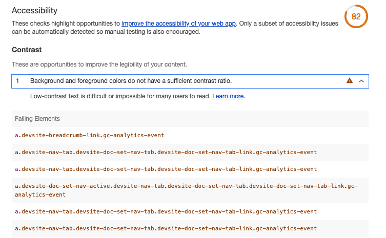 Google Lighthouse Report, Accessibility, Color-Contrast