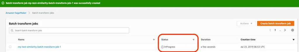 batch transform job in progress.