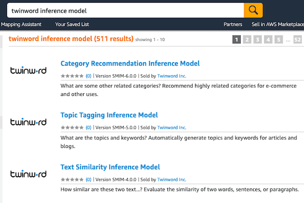 Twinword's inference models on AWS Marketplace.