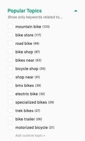 Twinword Ideas popular topics filter.