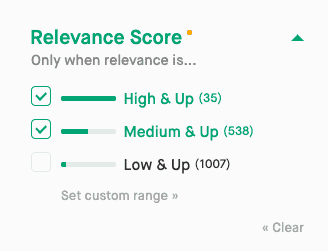 Twinword Ideas relevance filter to filter for relevant keywords.