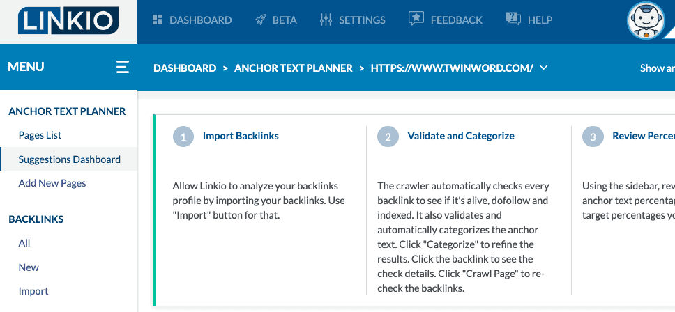 Linkio backlink audit tool.