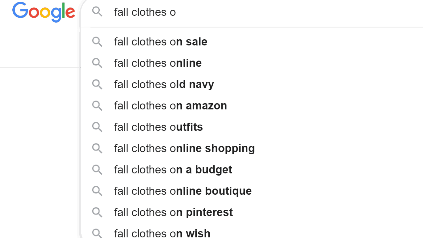 Finding long tail keywords for fall clothes