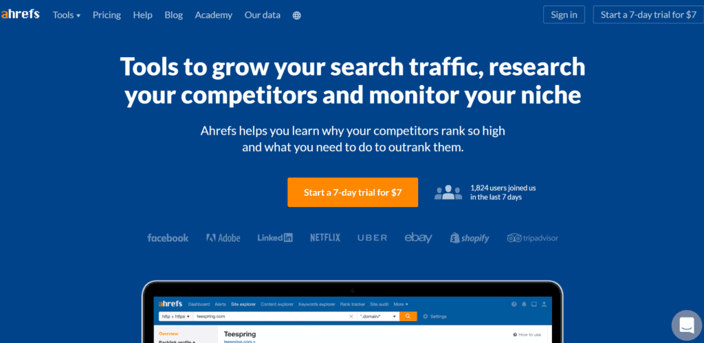 Ahrefs keyword explorer homepage