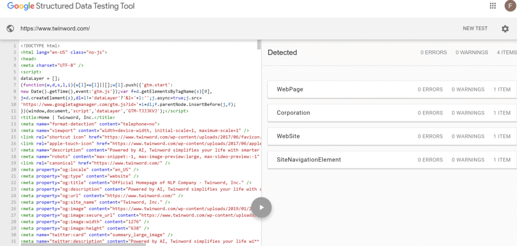 Structured data testing tool