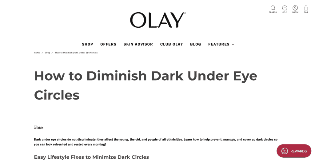 Olay content marketing improving SEO and user-experience.