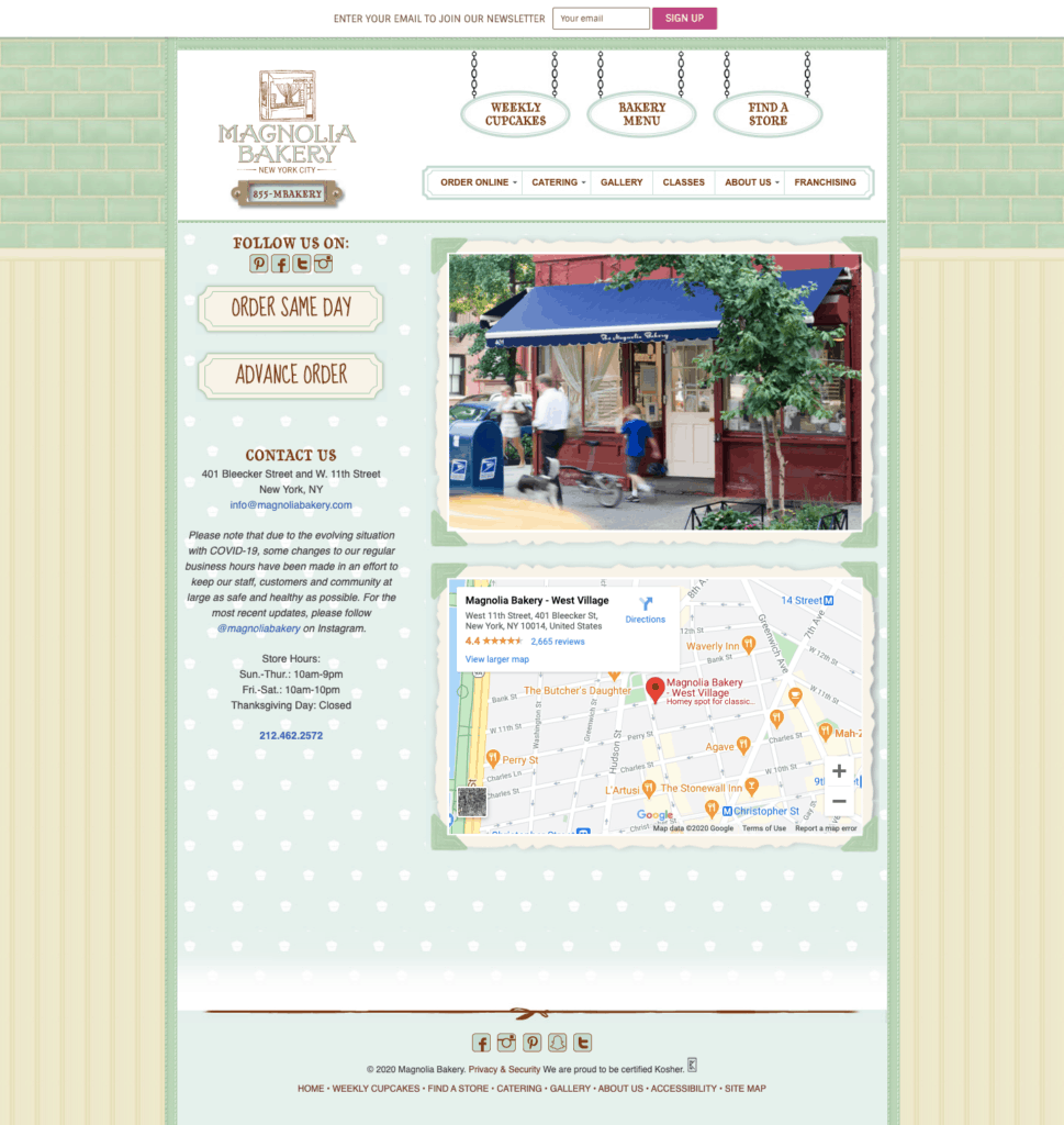 An example of a website specific page per location when having multiple premises in different locations