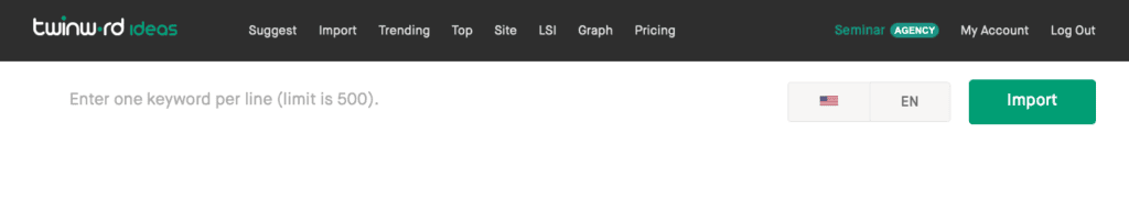 Twinword Ideas importing keywords and getting statistics only feature