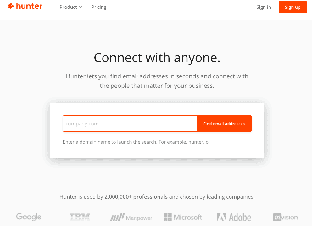 Website of Hunter.io
