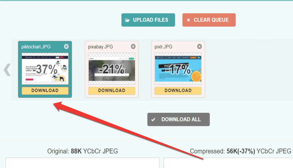 Adjusting photo compression using Optimizilla to compress image files