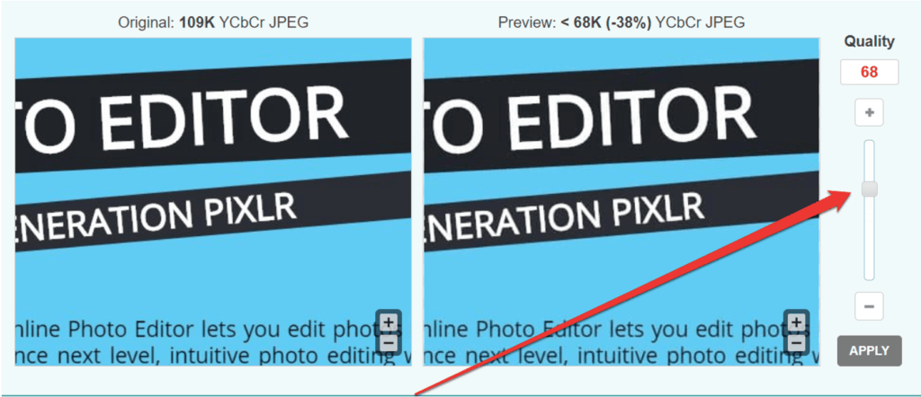 photo compression adjusting function provided by Optimizilla