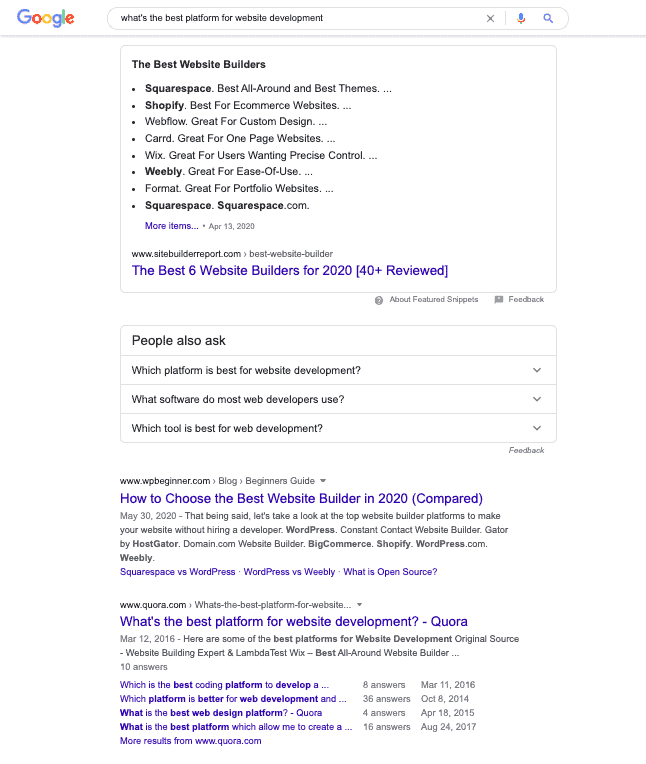 search result page with the query 
