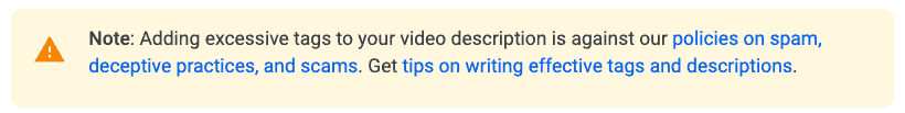 Google's warning of not to add excessive tags