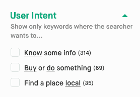 User intent feature of Twinword Ideas