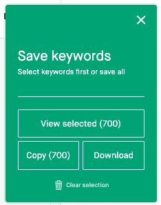 Screenshot of Twinword Ideas' Download and copy feature.