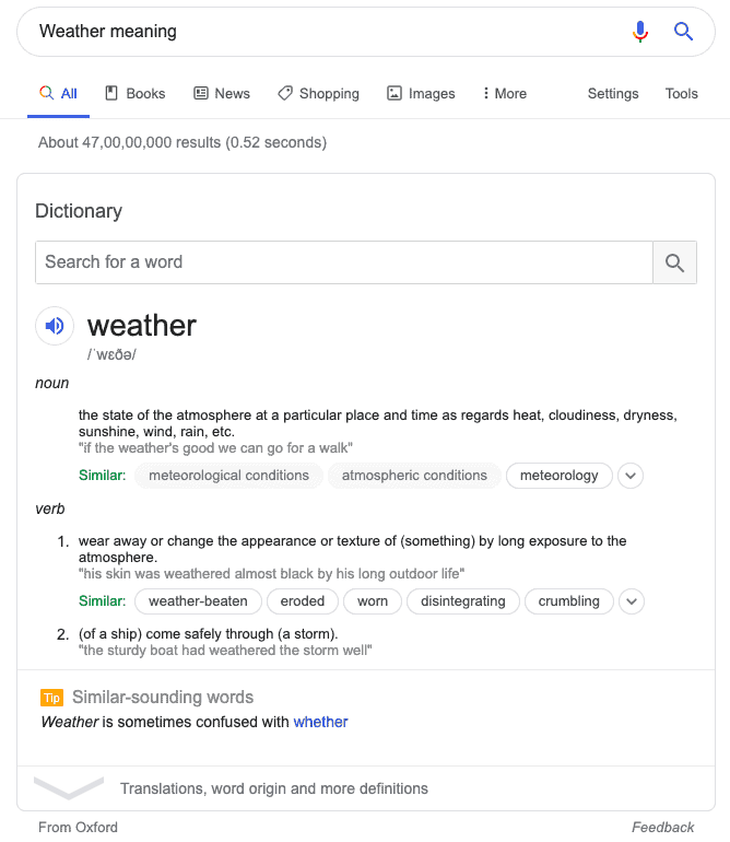 Example of direct definition result in Google SERP