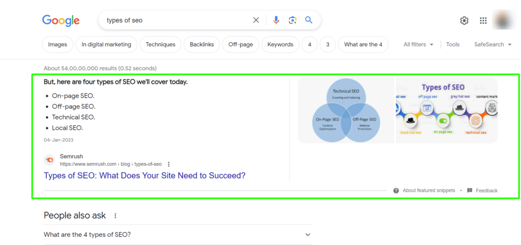 Example of an unordered list featured snippet