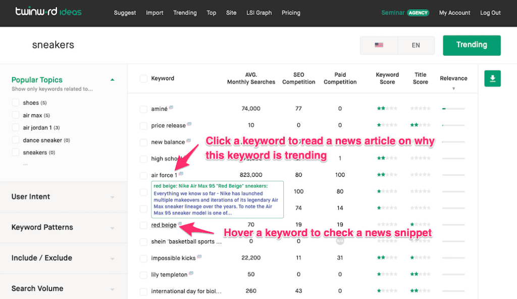 trending keywords for sneakers