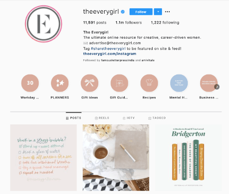 The brand Everygirl uses hashtags to collect user-generated content on Instagram