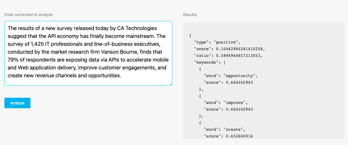 screen shot of sentiment analysis demo