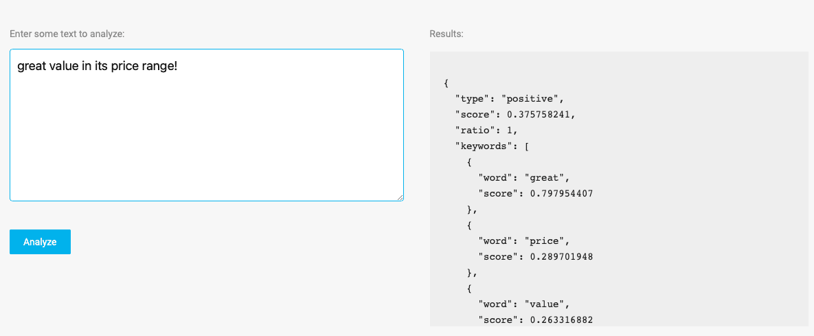 screen shot of sentiment analysis demo