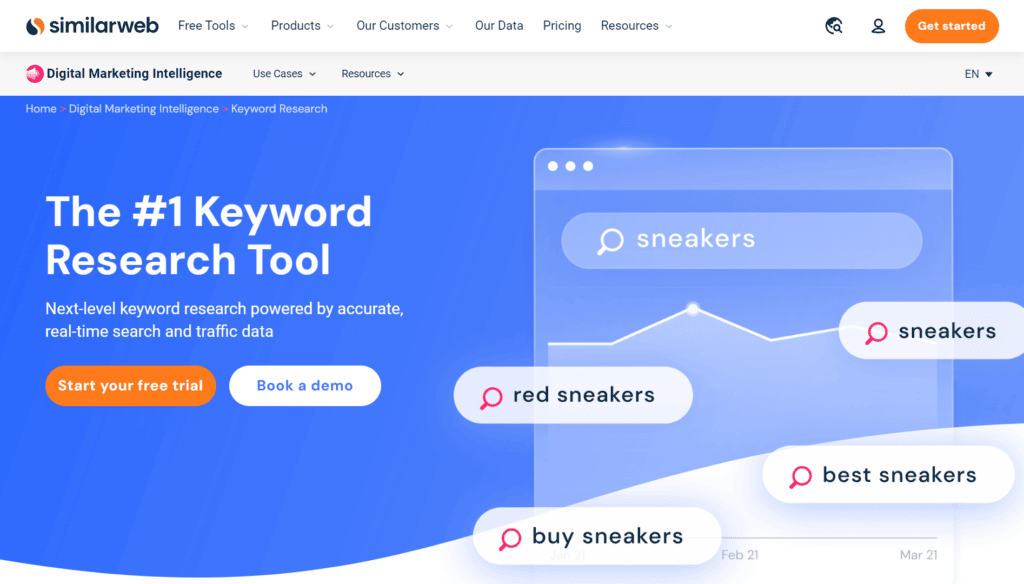 Similarweb keyword research tool landing page banner